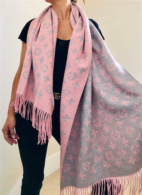 louis vuitton pink and grey scarf|louis vuitton women scarf.